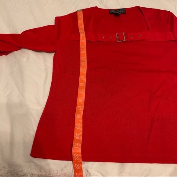 SPENSER JEREMY red thin knit sweater size L with front buckle square neck detail - Picture 11 of 11